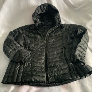 Heat Keep Down Filled Women's Black Quilted Puffer Jacket Removable Hood 1X